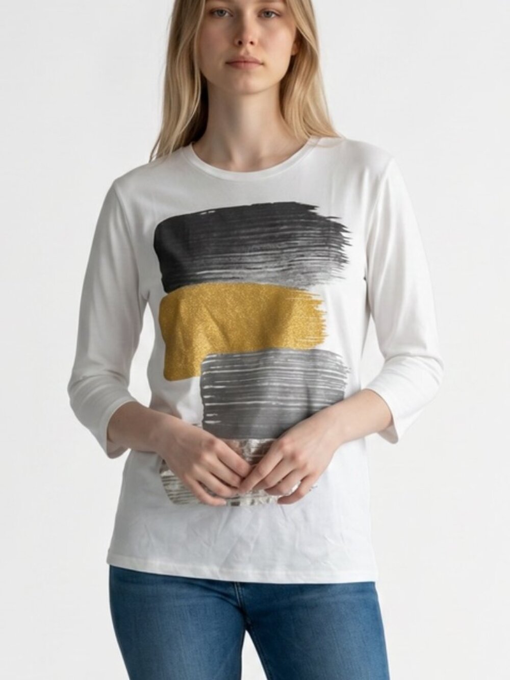 Bianco Nero Long Sleeve Tee Shirt Artsy Women's Large NWT Made In Italy